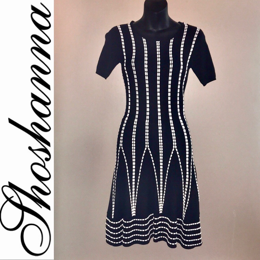 Shoshanna Black Dress with White Beaded Trim